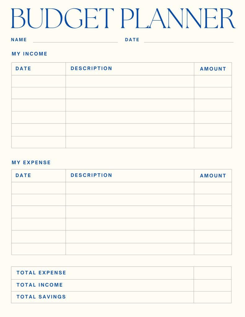 Blue Monthly Budget planner 
