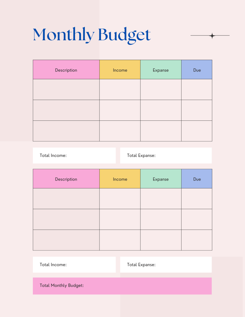 Beautiful Monthly Budget planner 