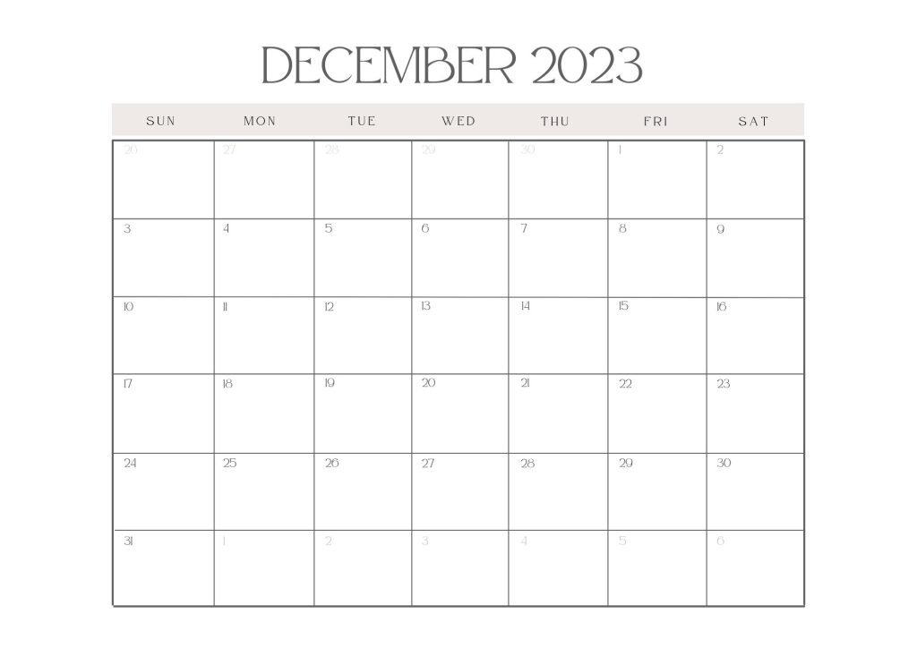 White Elegant Dec Monthly Calendar