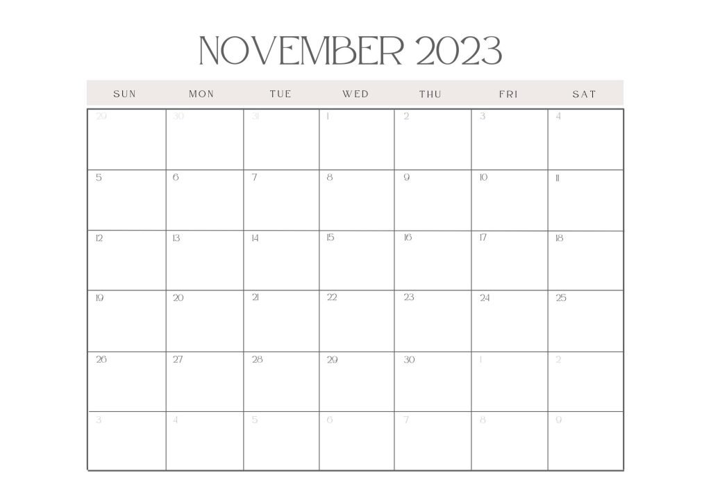 White Elegant Nov Monthly Calendar