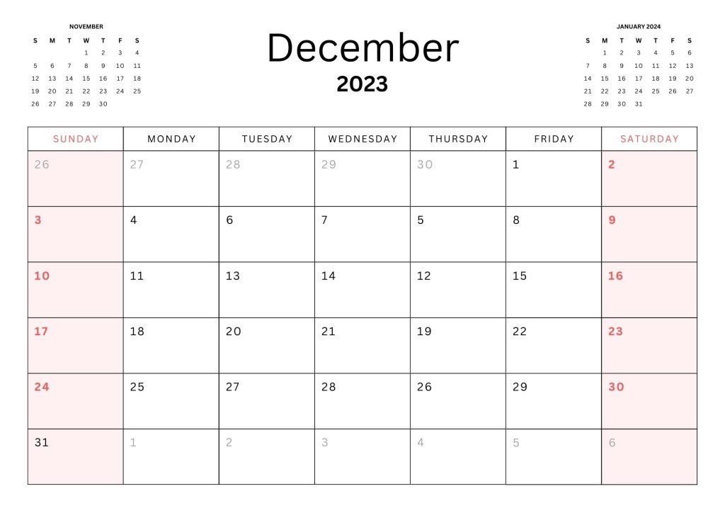 White Simple Minimalist 2023 Dec Calendar 