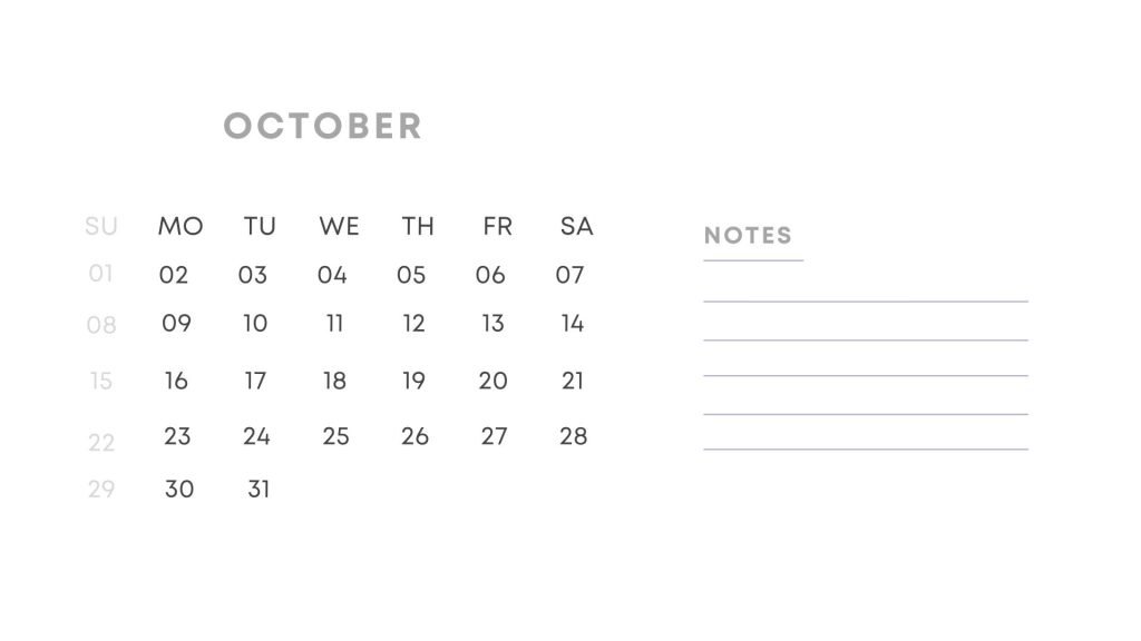 White Texture October Calendar 2023