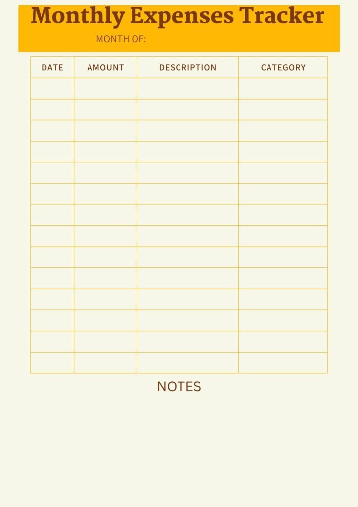 YELLOW Monthly Expenses Tracker Sheet