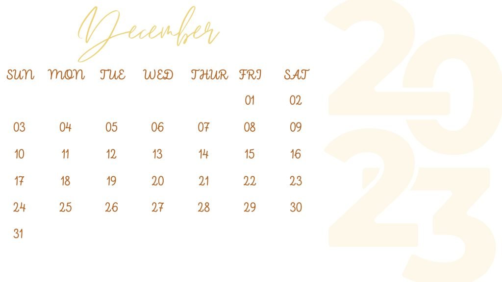 Yellow Dec Calendar 2023