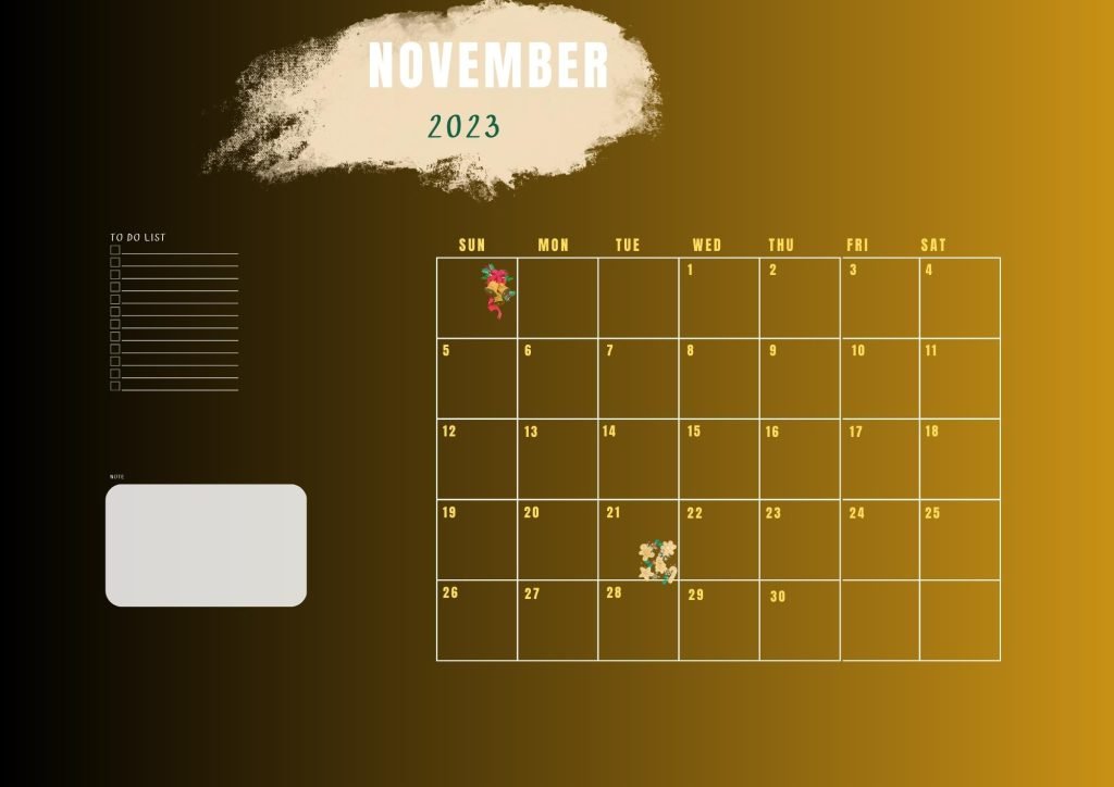 Yellow November 2023 Modern Cute Calendar