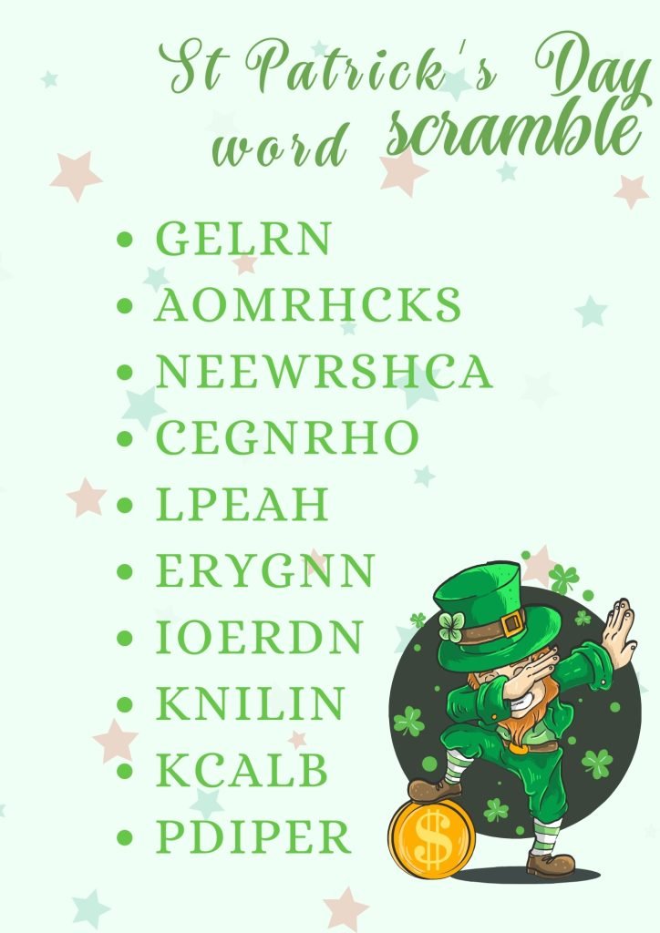 Green Minimalist St Patricks Word Scramble