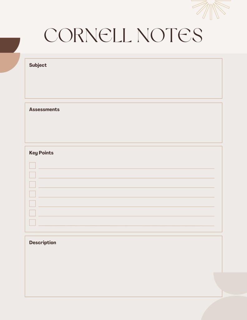 Beige Simple Subject Cornell Notebook