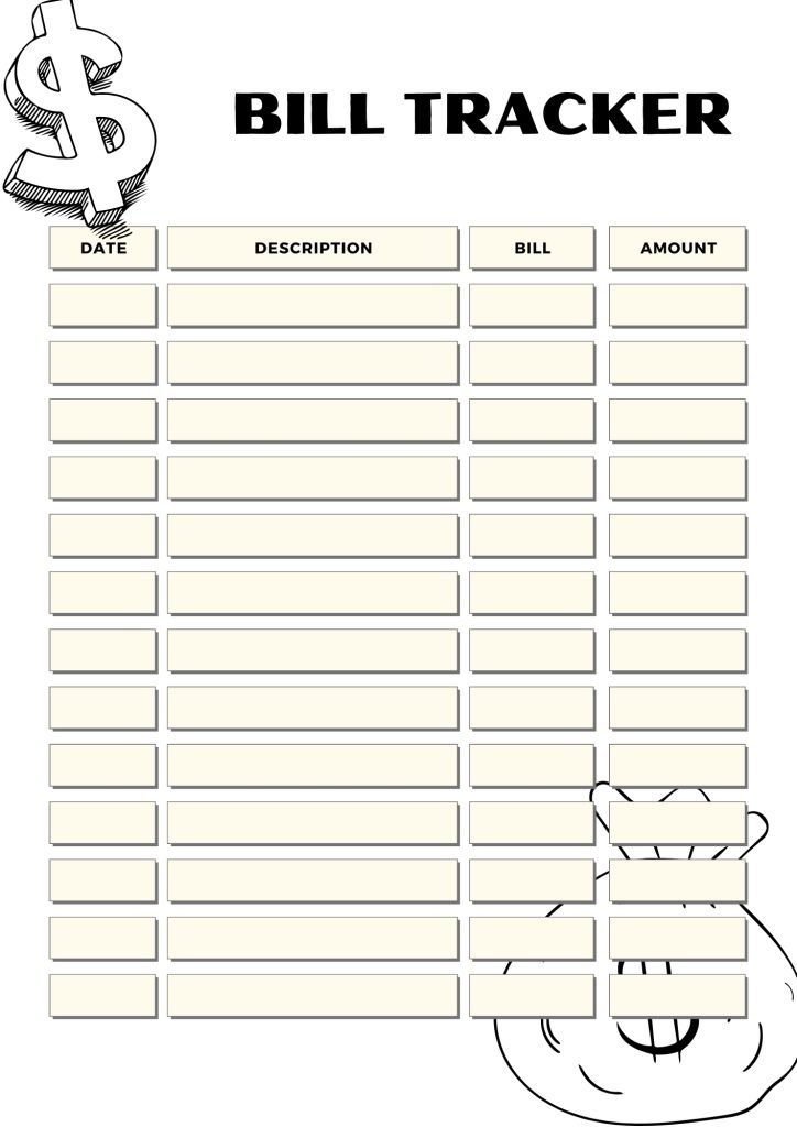 Beige and Black Minimal Bill Tracker Sheet Planner
