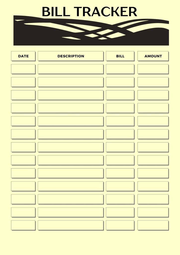 Black Minimal Bill Tracker Sheet Planner