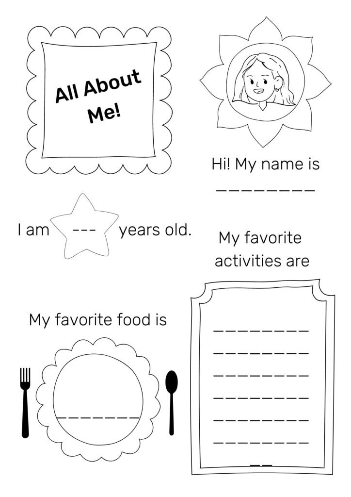 Black White All About Me Back to School Worksheet