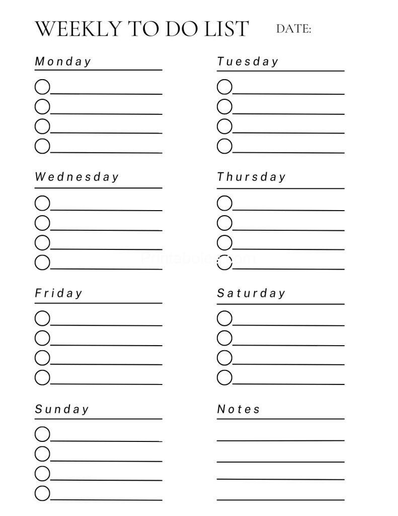 Black White Clean Minimalist Weekly To Do List Notepad