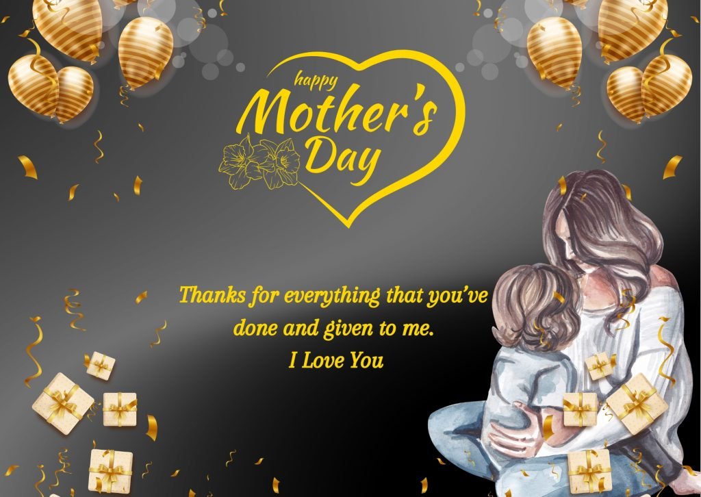 Black and Gold Happy Mothers Day Card