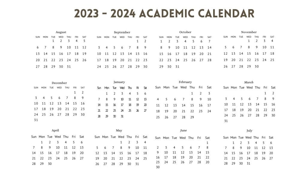 Black and White 2023 - 2024 Academic Calendar 