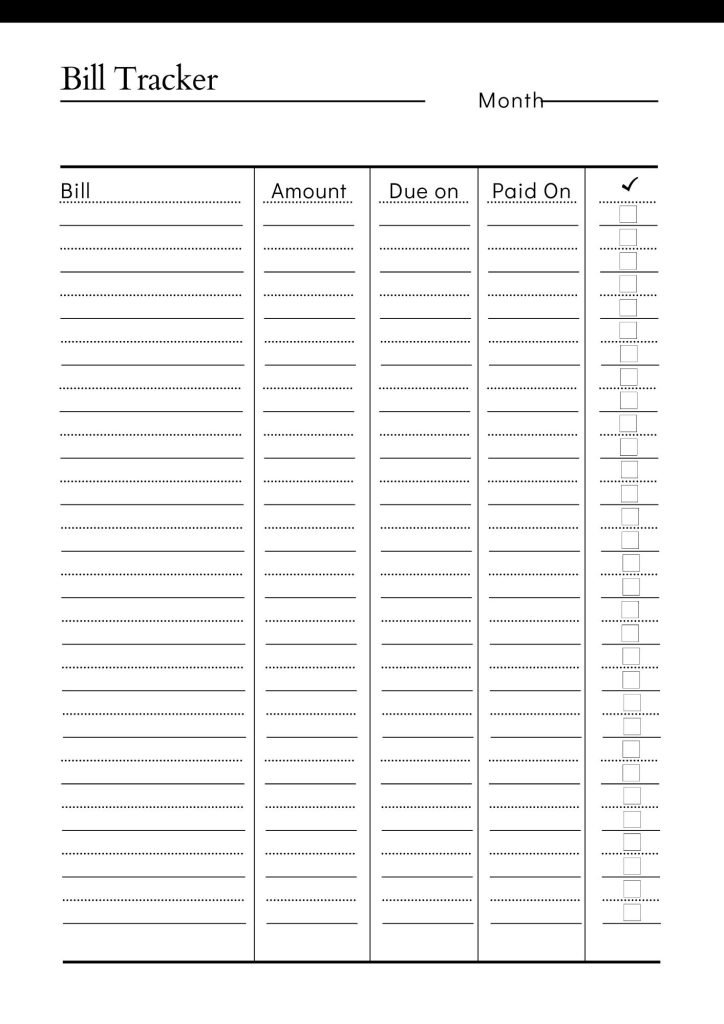 Black and White Bill Payment Tracker