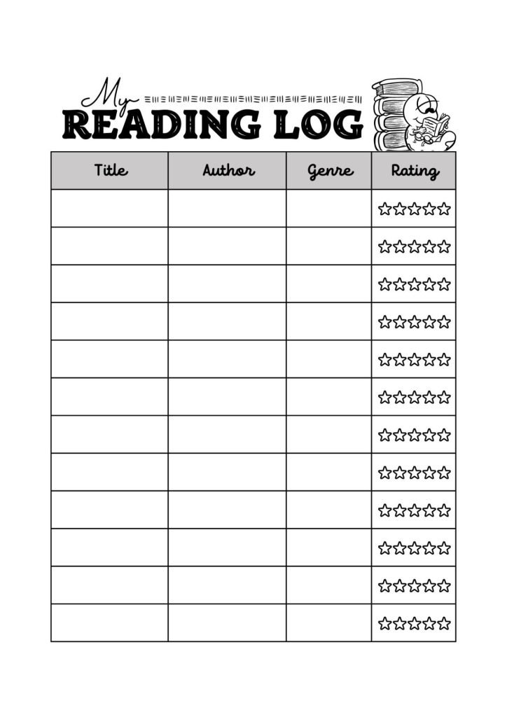 Black and white cute reading log Worksheet