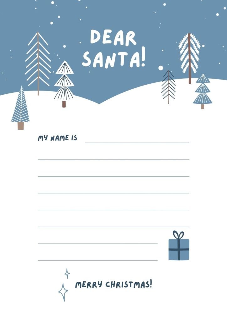 Blue Modern Christmas Wish List Letter to Santa A4 Document