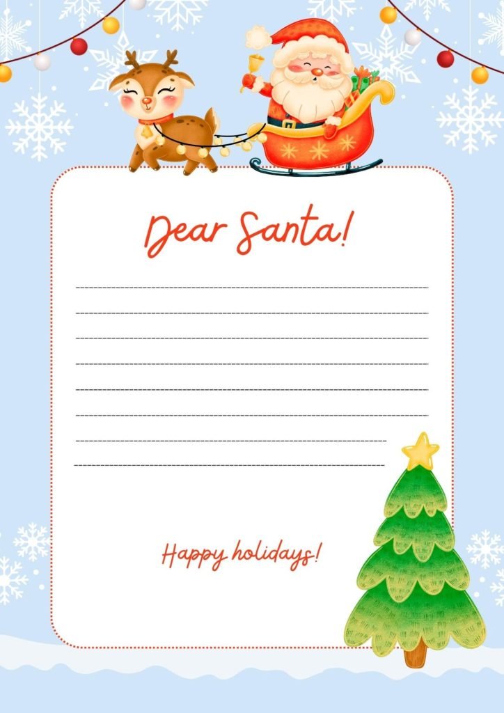 Blue Red Illustrated Christmas Letter to Santa  