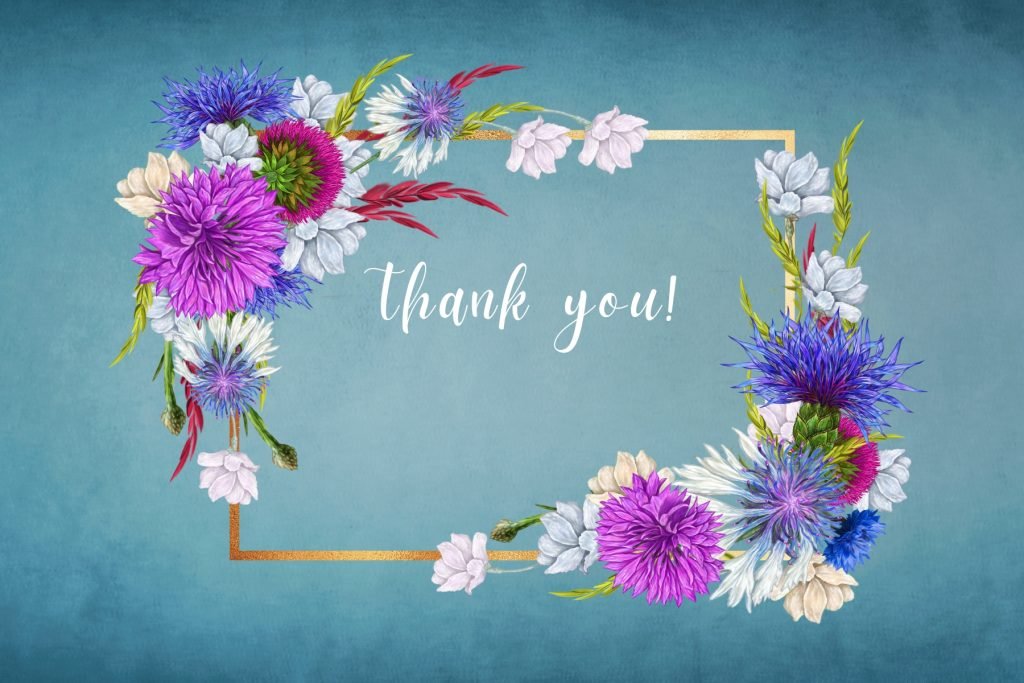 Blue White Watercolor Flowers Cornflowers with Frame Thank You Card