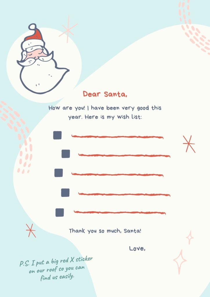 Blue Wish List Festive Illustration Interactive Letter to Santa