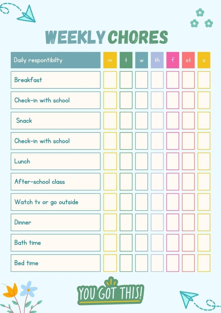 Blue and Green Minimalist Chore Charts Planner