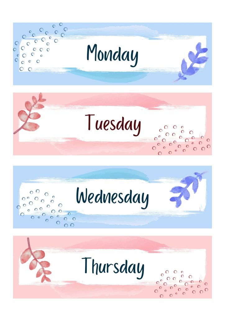 Blue and pink days of the week printables