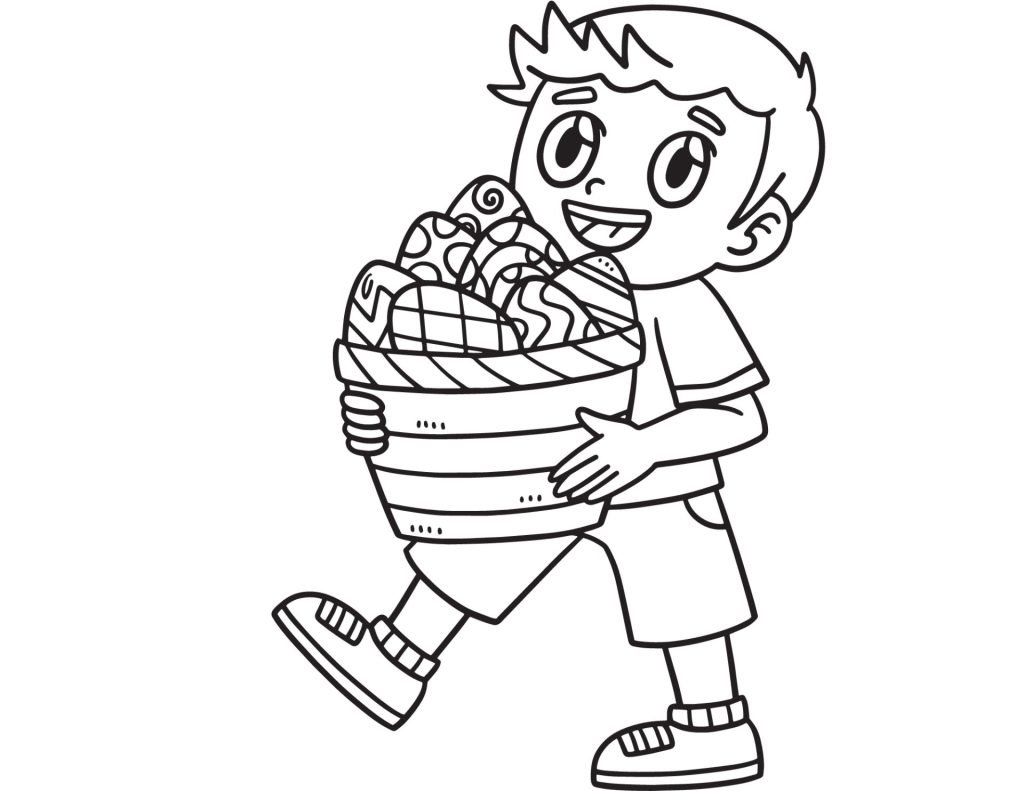 Boy carrying basket of Easter Eggs
