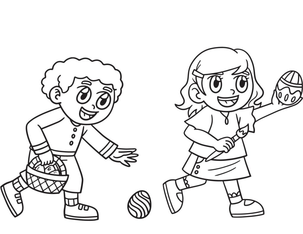 Boy searching for easter egg and girl holding easter egg
