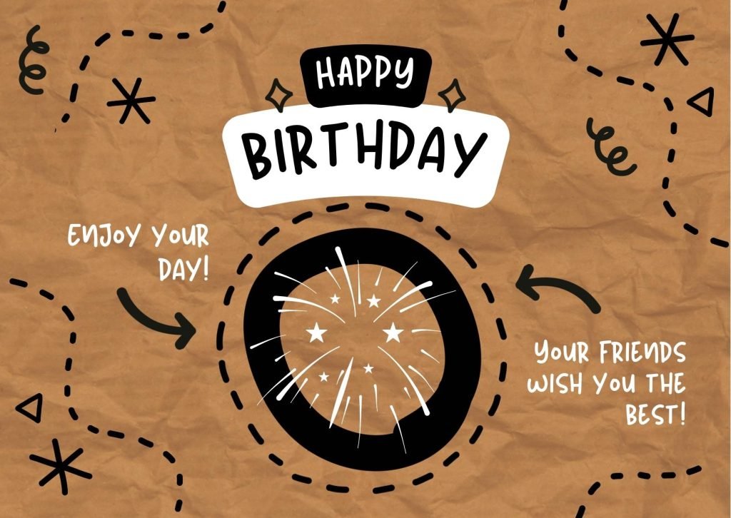 Brown and Black Doodle Happy Birthday Card
