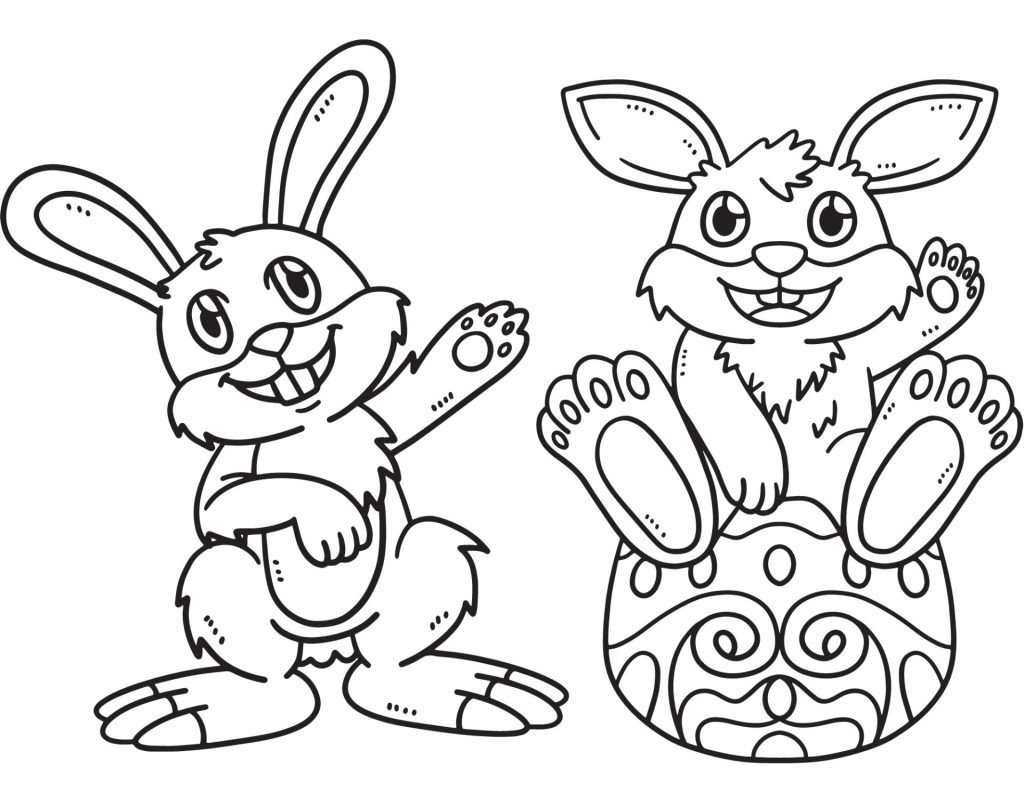 Bunny standing and sitting on egg coloring page