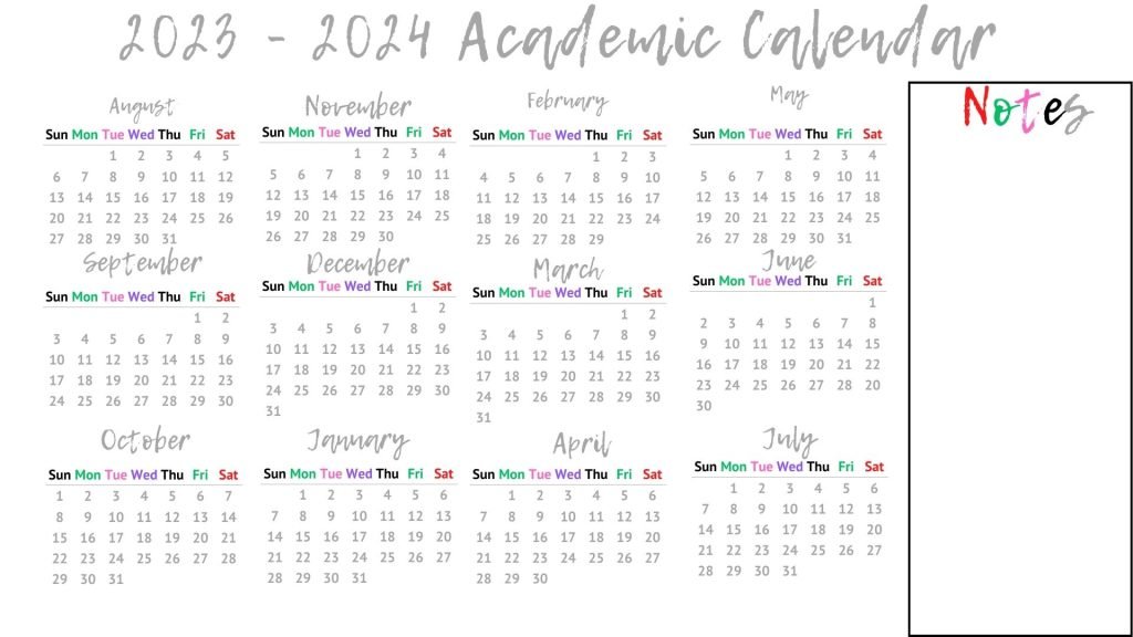 Colorful 2023 - 2024 Academic Calendar