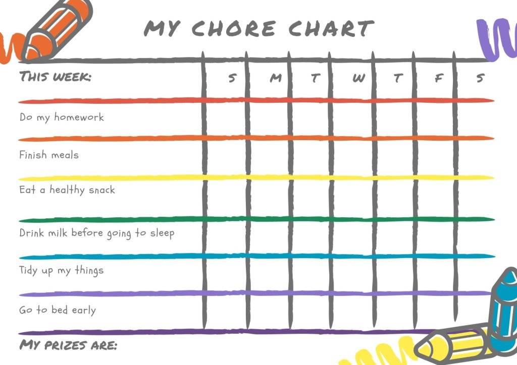 Colorful Illustrated Crayons Toddlers Chore Chart