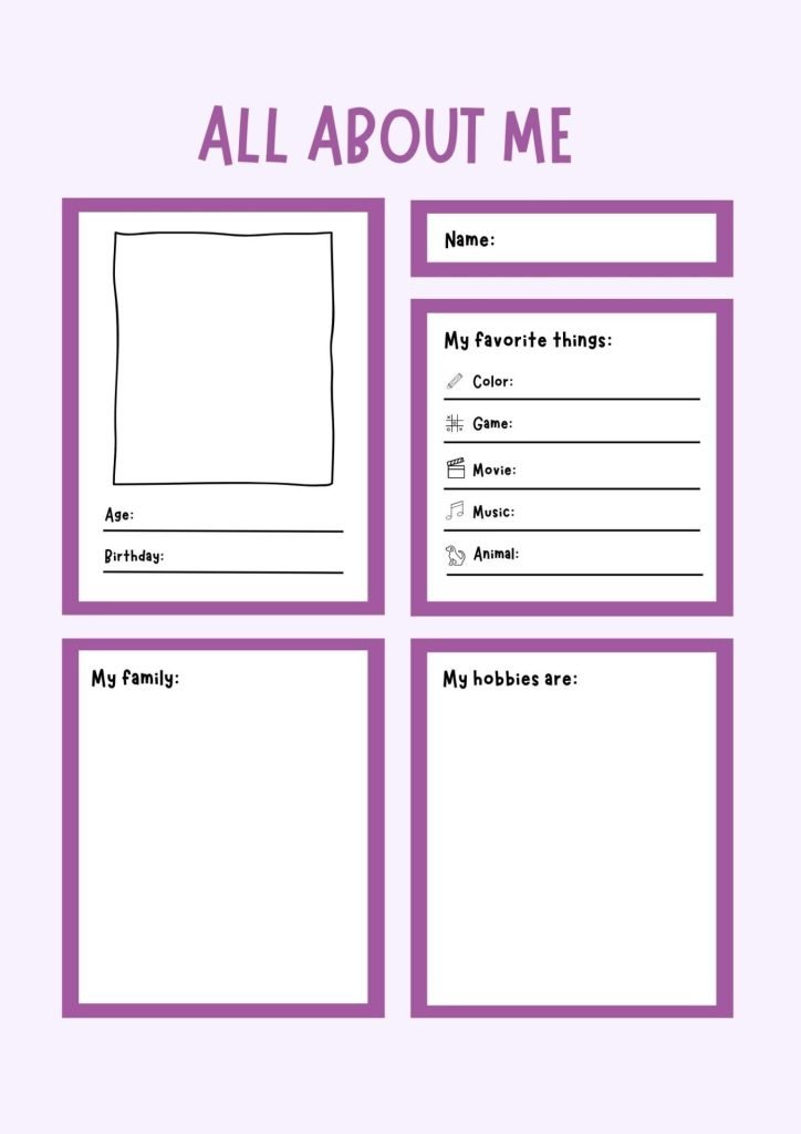Colorful Minimalist All About Me Worksheet