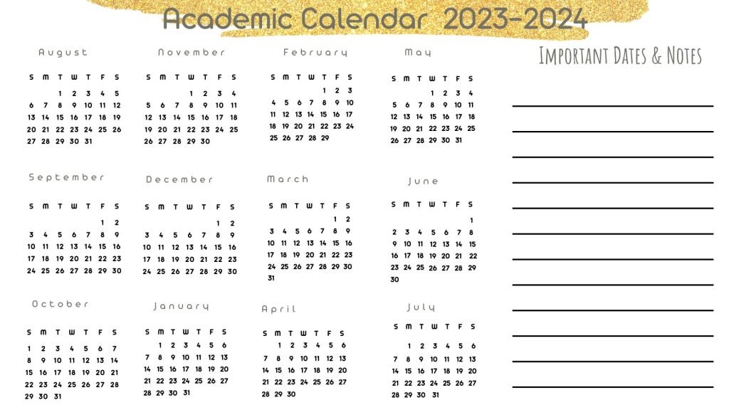 Colorful Minimalistic Academic Calendar  2023-2024