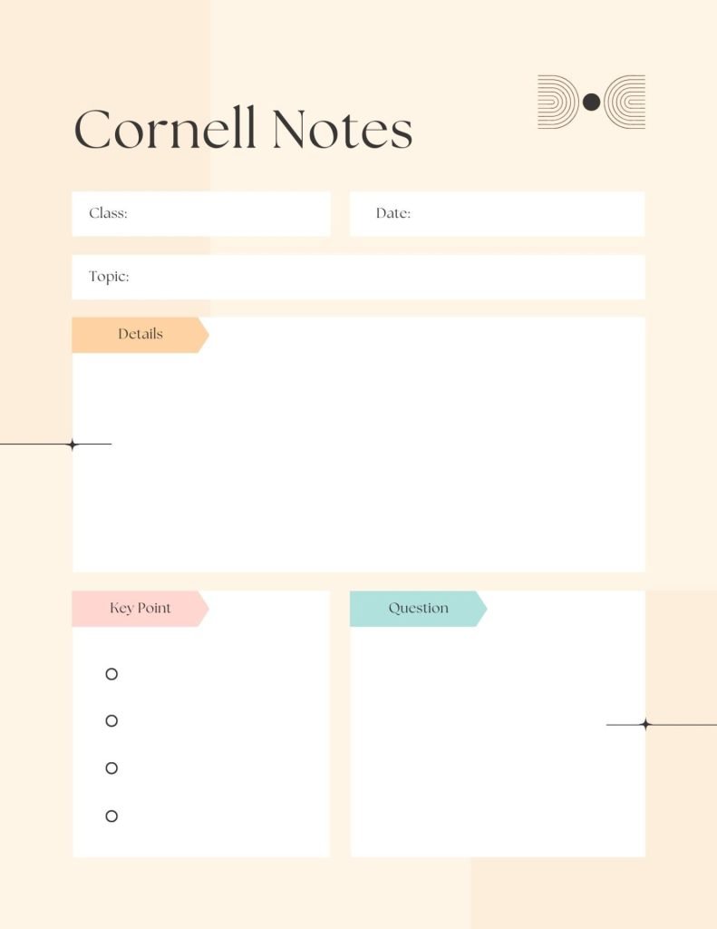 Cream Pastel Minimalist Cornell Notes Notebook