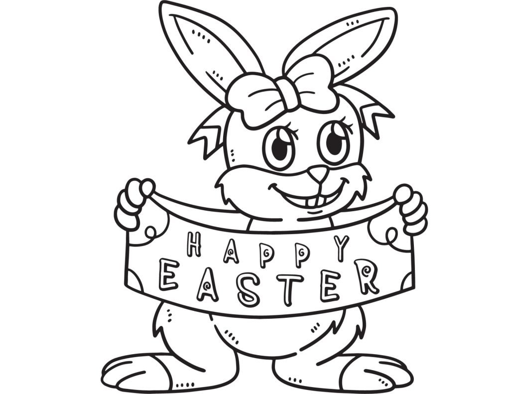 Cute Bunny Happy Easter Coloring page