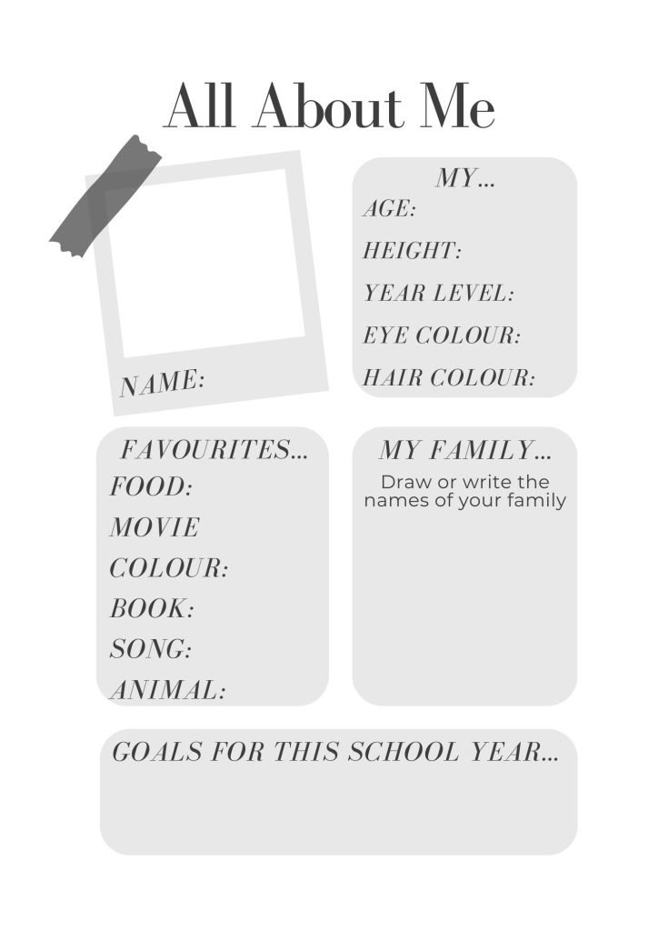 Cute Purple All About Me Back to School Activity
