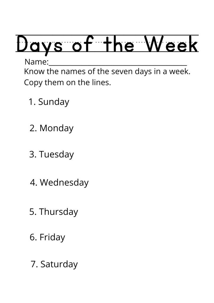 Copy the Days Of The Week on the line
