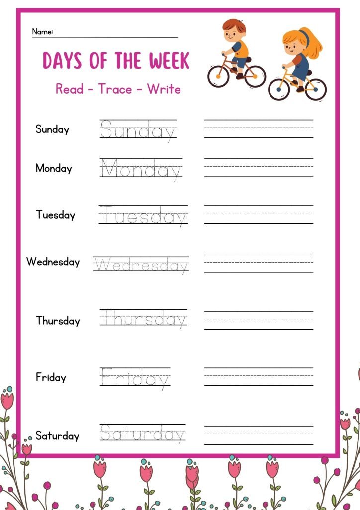 Read, trace and write the Days Of The Week 