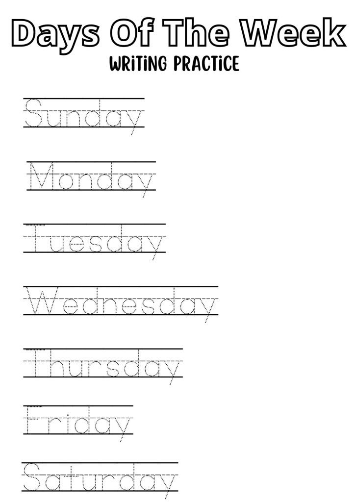Days Of The Week Writing practice