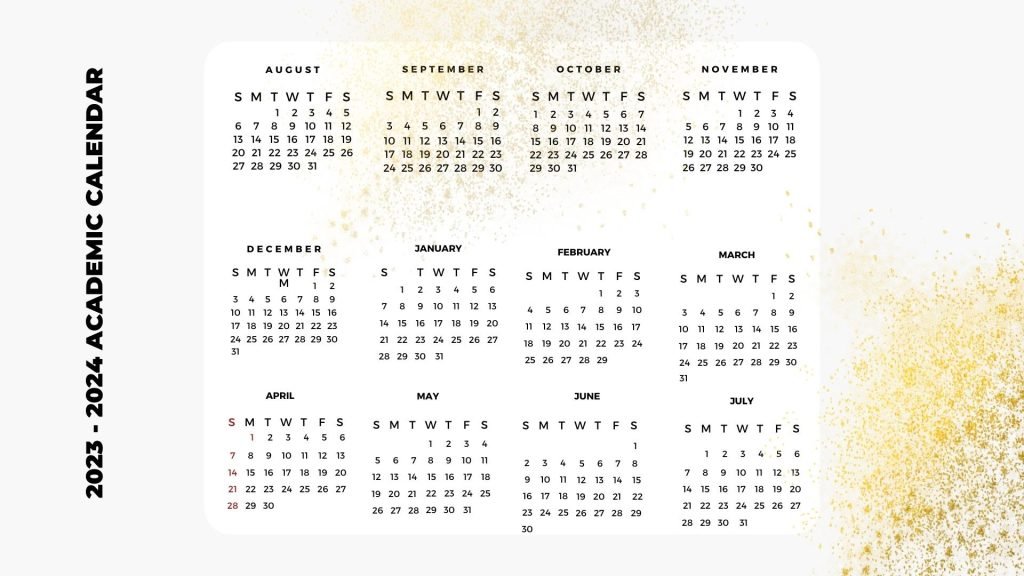Golden minimal 2023 - 2024 Academic Calendar 