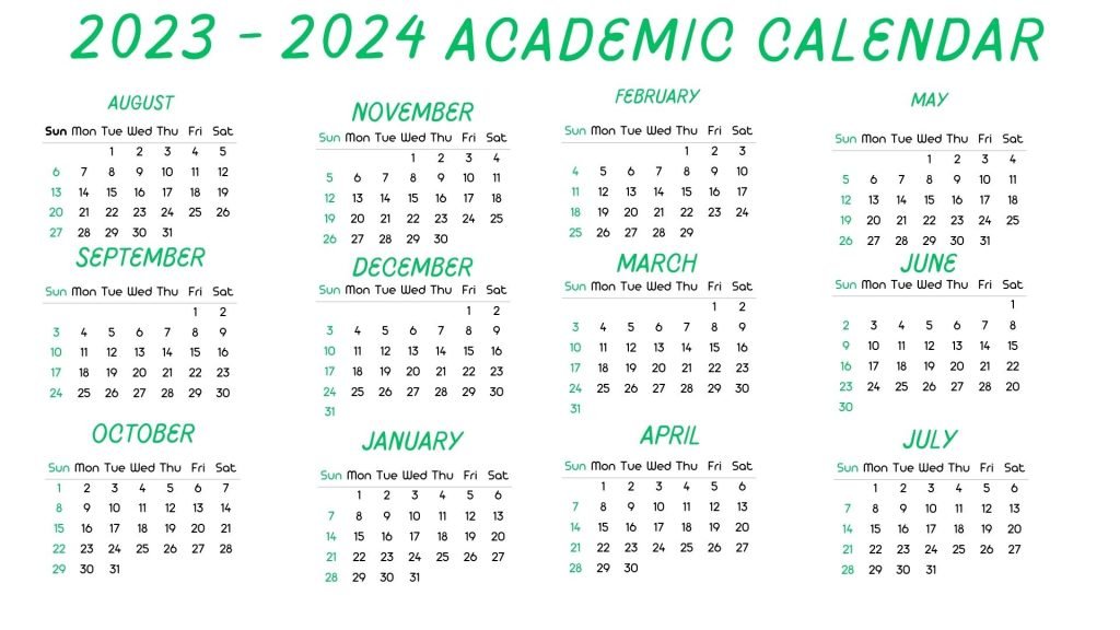 Green Minimalistic simple 2023 - 2024 Academic Calendar