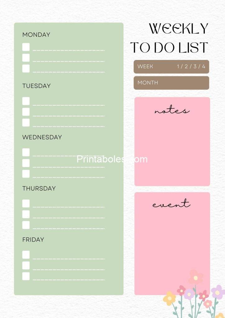 Green Pink Floral Weekly To Do List