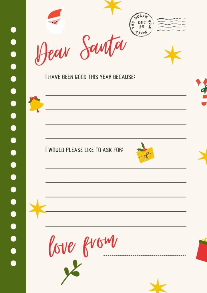 Green & Red Simple Dear Santa Christmas Wish List Letter