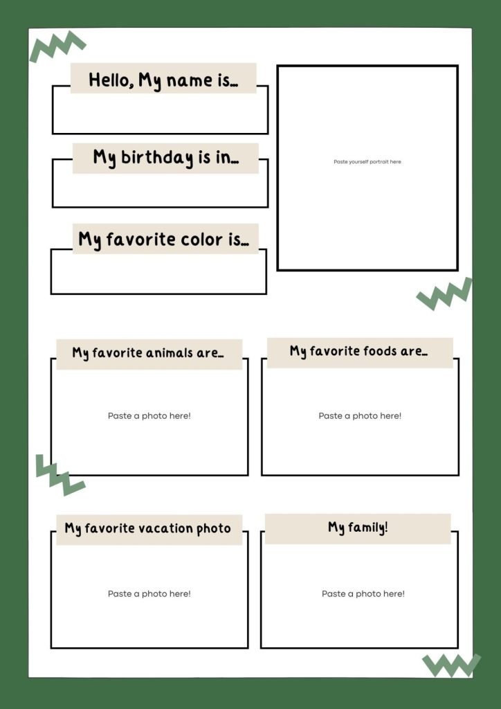 Green Simple About Me Worksheet
