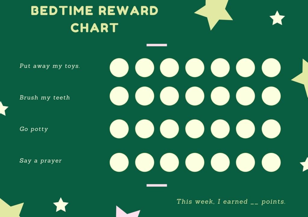 Green Stars Bedtime Reward Chart
