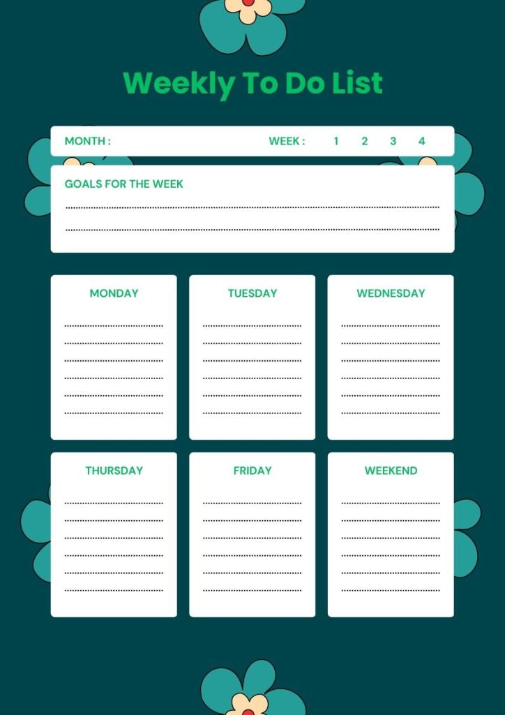 Green White Floral Weekly To Do List Planner