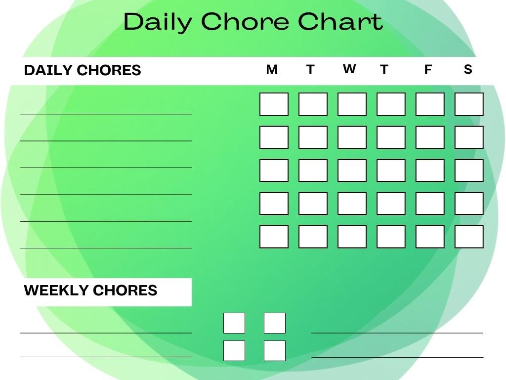 Green White Minimal Watercolor Chore Chart Graph