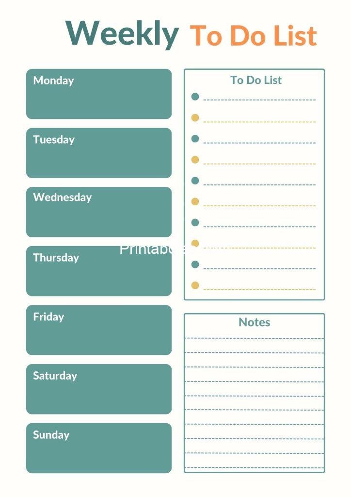 Green and Orange Simple Weekly to do list