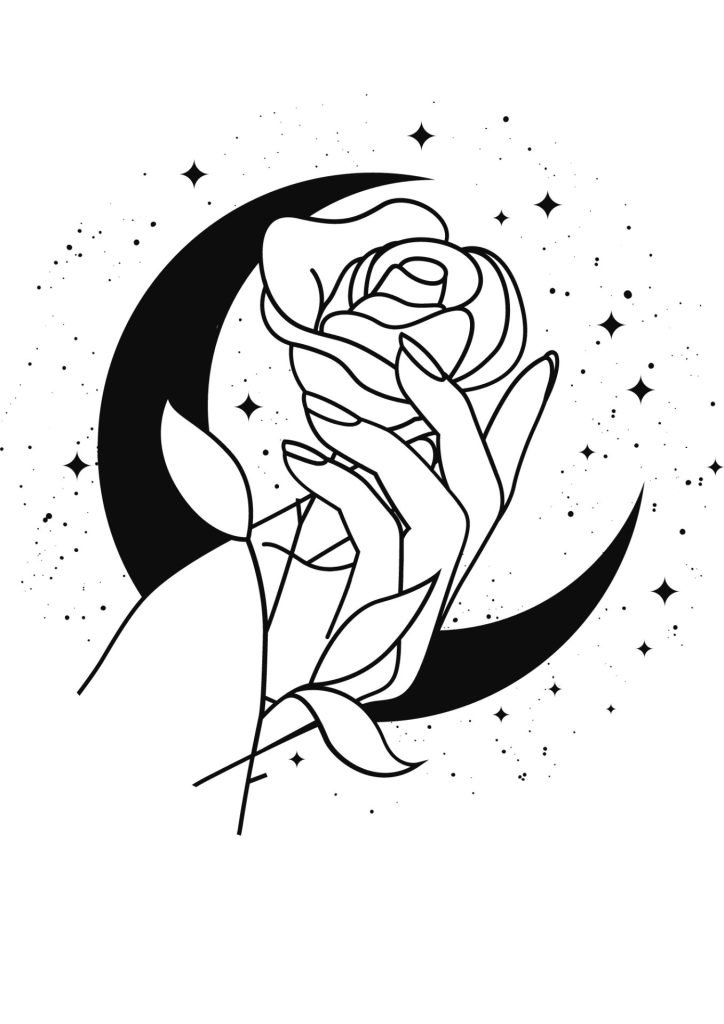 HAND HOLDING ROSE IN THE MOON