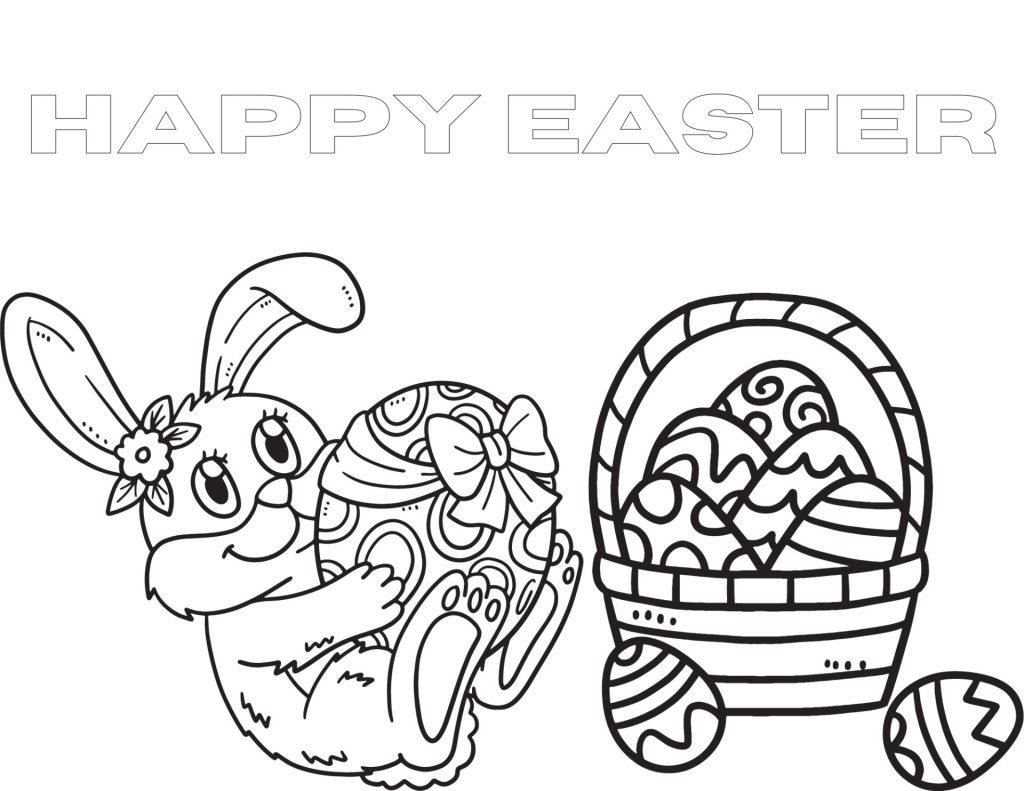 Cute Bunny and Easter Egg basket coloring page